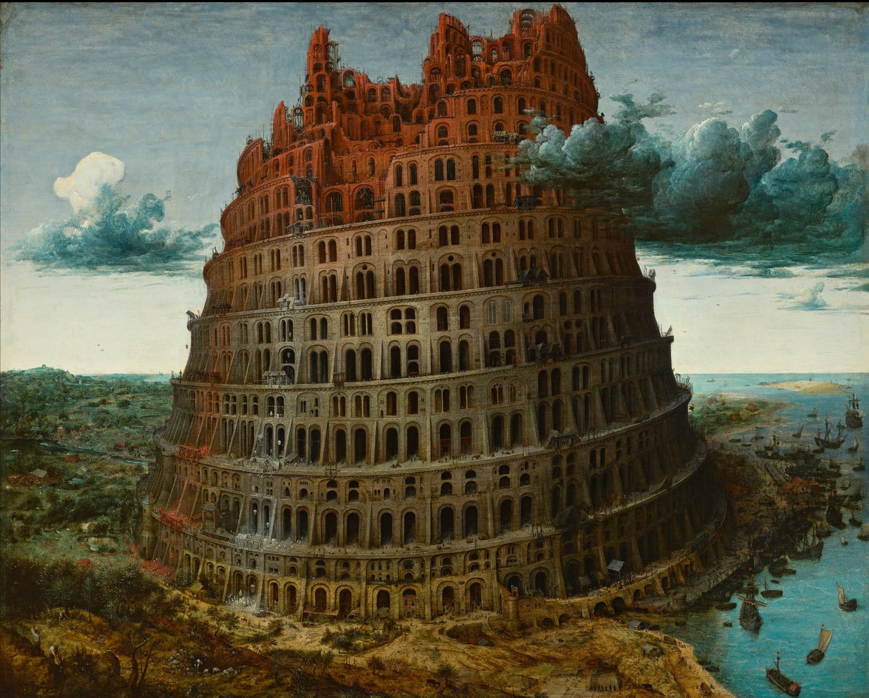 Obviamente uma imagem não gerada por IA: Torre de Babel, por Pieter bruegel, 1563